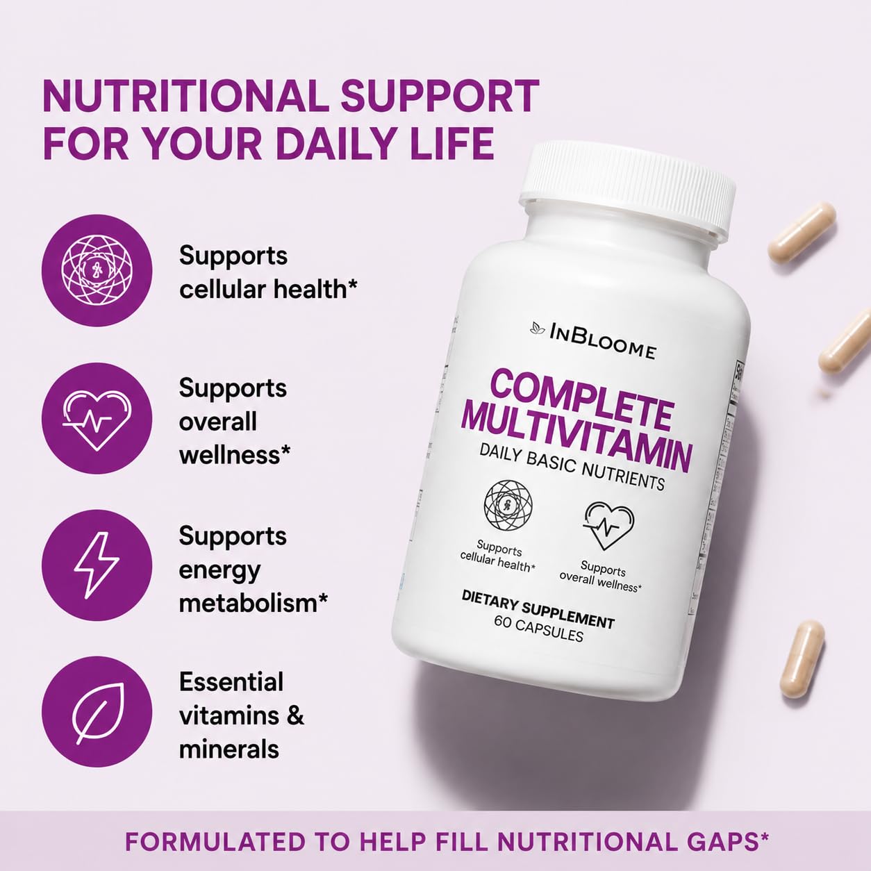 Generic InBloome Women’s Multivitamin Supplement – Daily Multivitamin with Vitamins A, C, D, E & B-Complex, Biotin + Zinc – Immune & Energy Support, 60 Capsules
