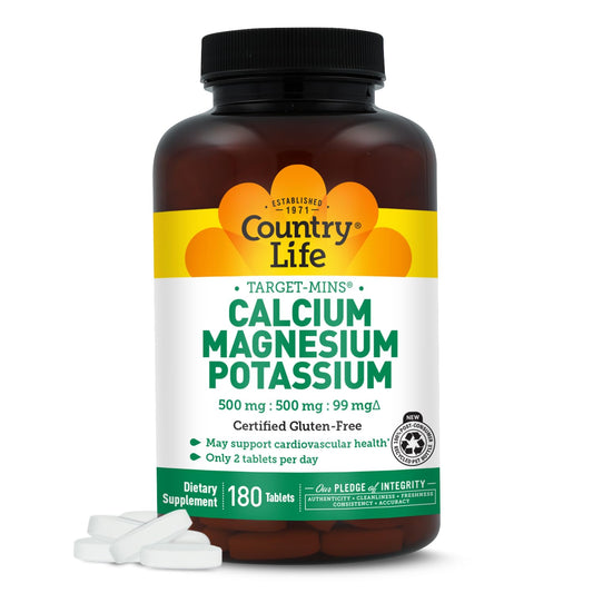 Country Life Target-Mins Calcium Magnesium Potassium, 180 Tablets