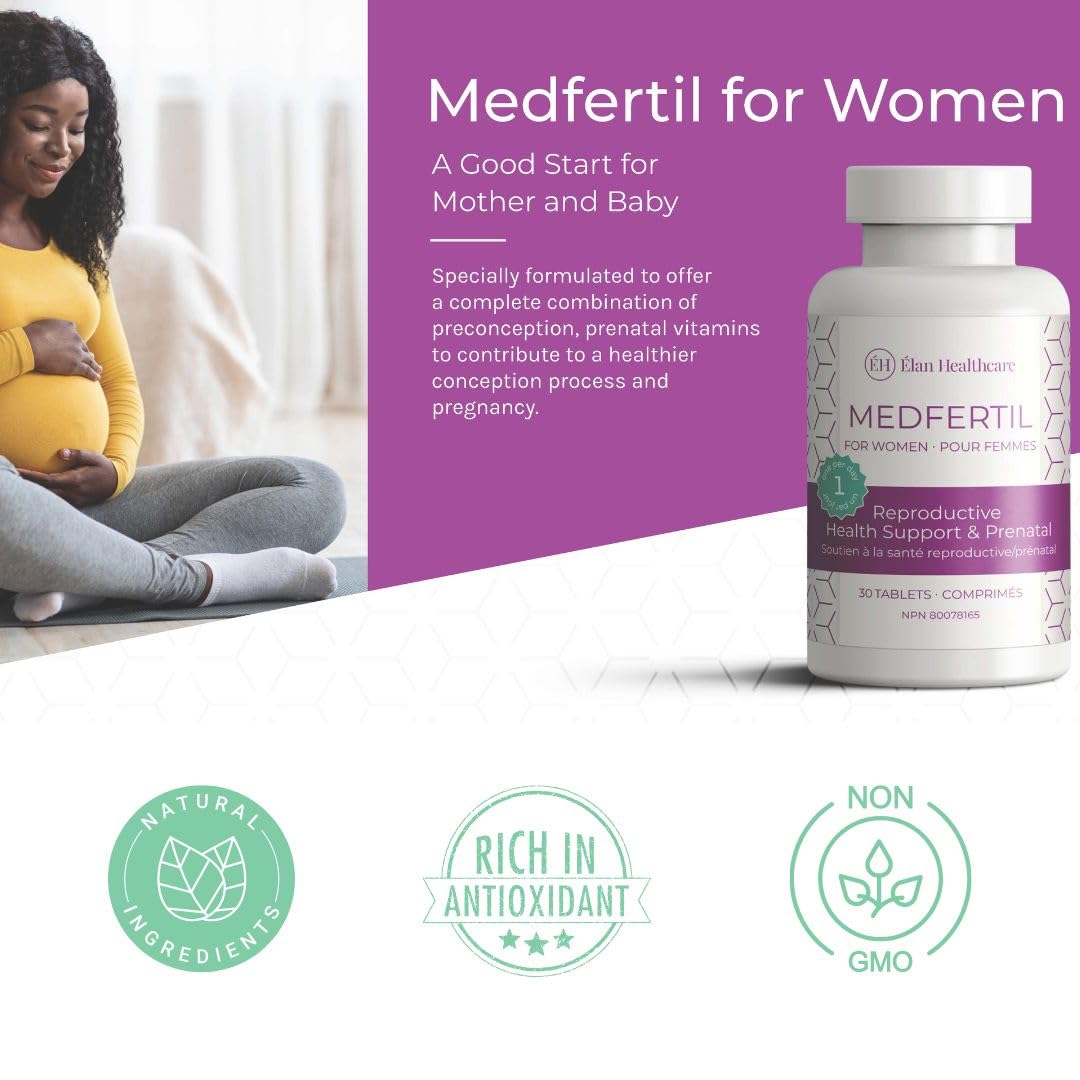 ÉLAN HEALTHCARE MedFertil Fertility Support Prenatal Vitamins with Iron, Myo Inositol, Folic Acid, Iodine, Biotin and B Vitamins, 30 Tablets