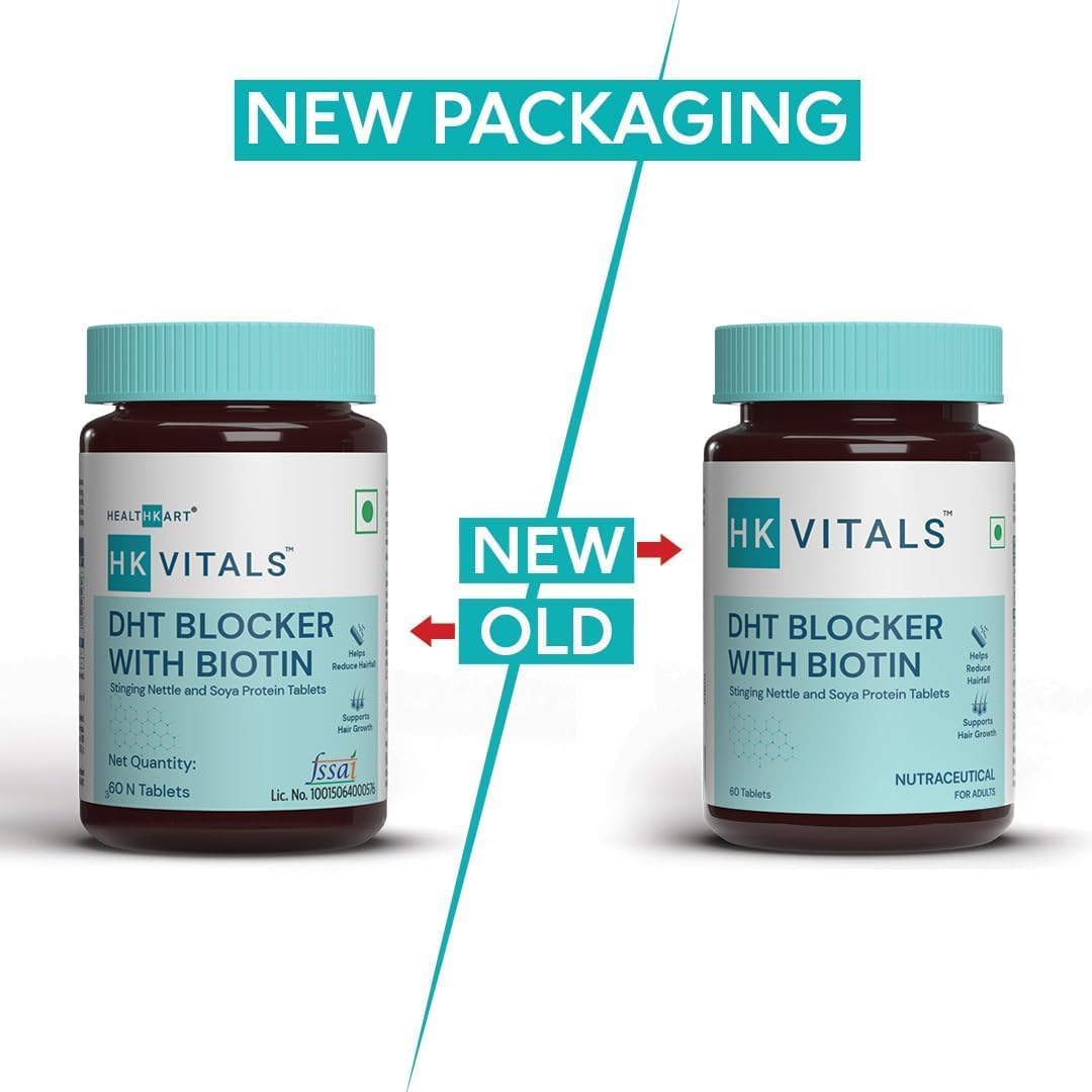 MENT HK Vitals DHT Blocker with Biotin, Stinging Nettle and SOYA Protein, Helps Reduce Hair Fall, Stimulates Hair Growth, 60 Tablets