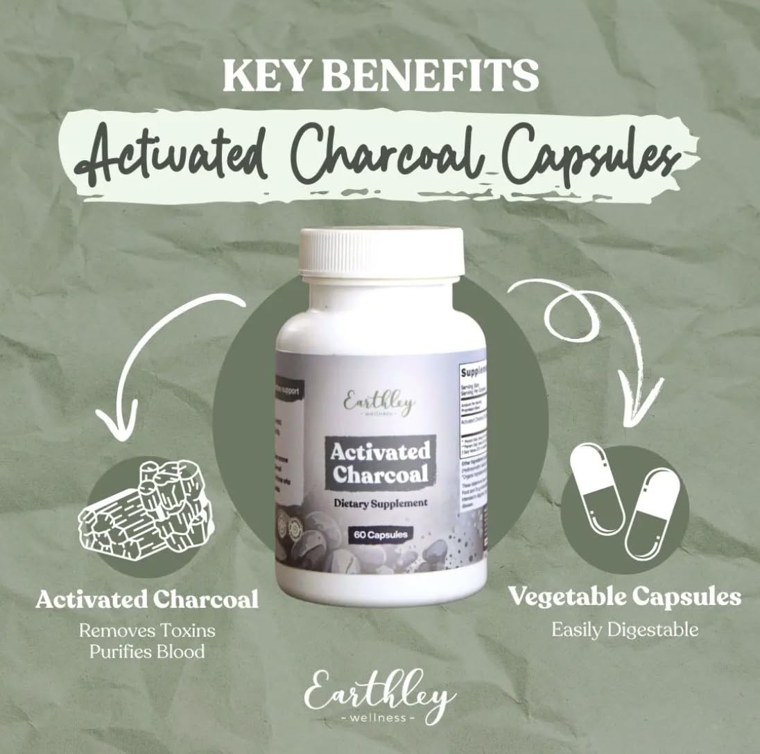 Earthley Wellness Activated Charcoal Capsules, 60 Capsules