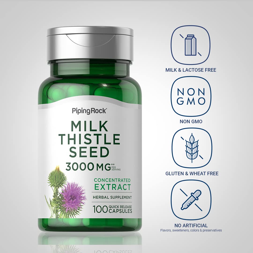 Piping Rock Milk Thistle Supplement 3000 mg Capsule, 100 Count