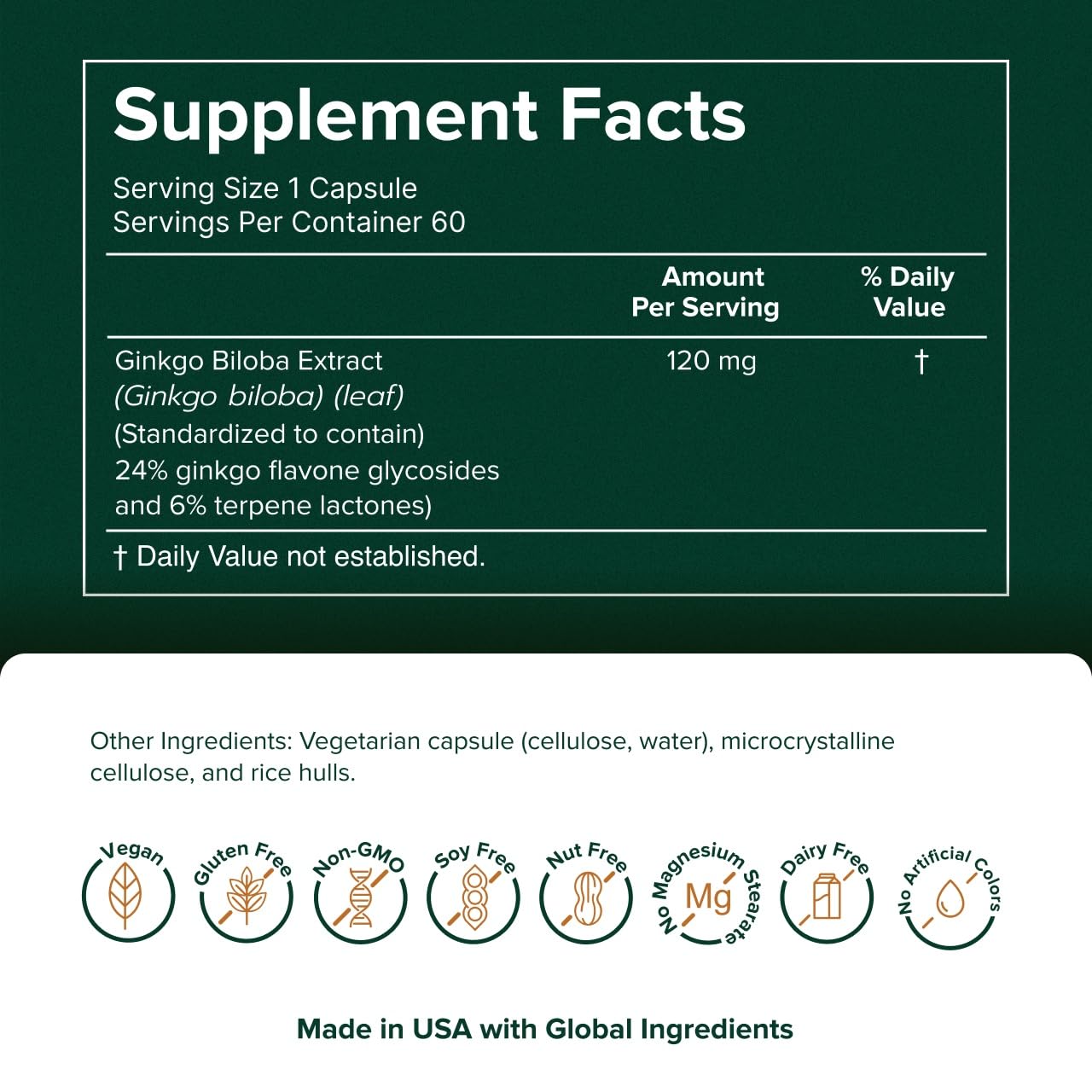 Prominent Nutrition Ginkgo Biloba Leaf Extract 120mg Capsule, 120 Count