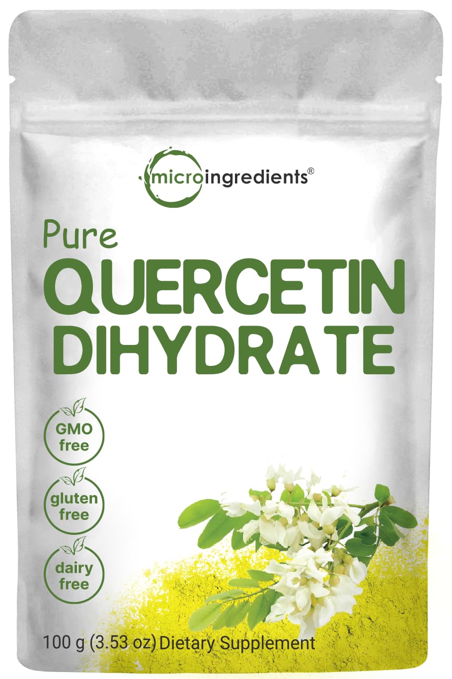 Micro Ingredients Quercetin Dihydrate Powder, Quercetin 500mg per Serving, 3.53 Ounce