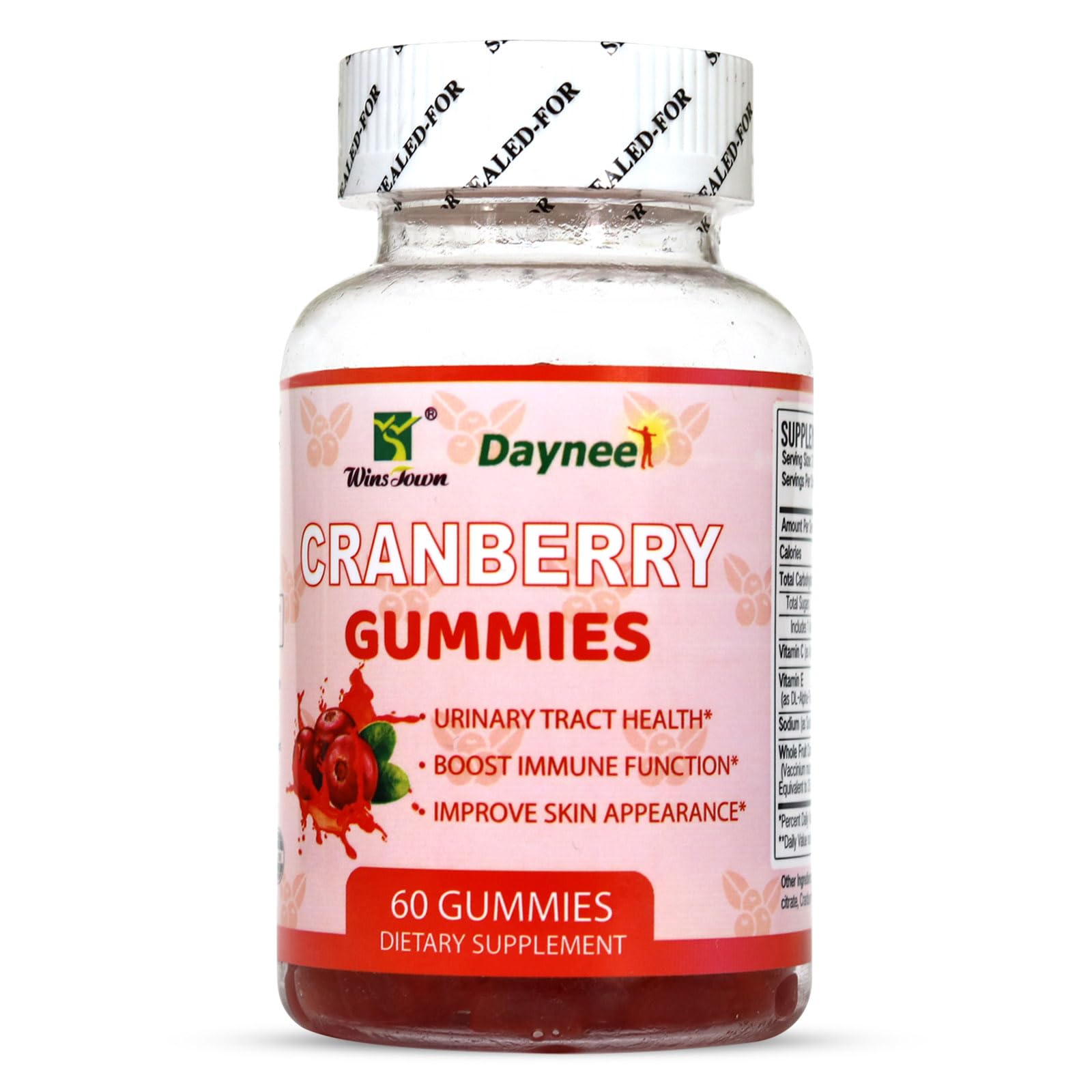 Wins Town Cranberry Gummies for Women 500mg, 60 Count