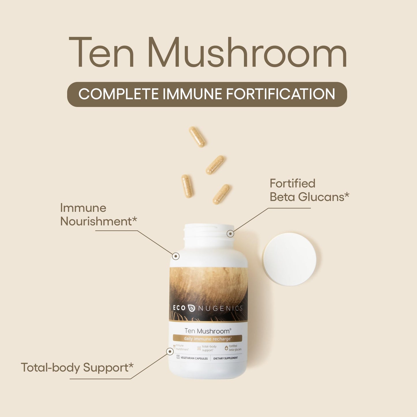 EcoNugenics Ten Mushroom Supplement: Daily Immune Support, 120 capsules