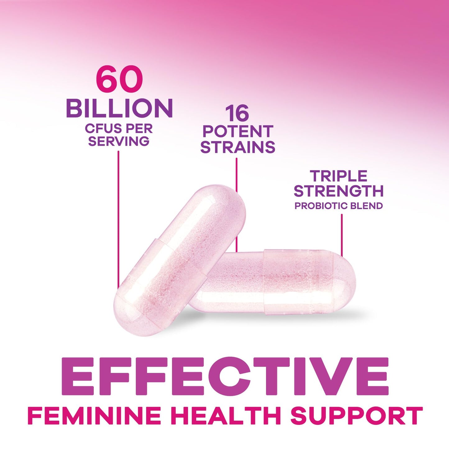 Nature's Nutrition Probiotics 60 Billion CFU Per Serving for Women - 16 Strains, Prebiotics Cranberry & Lactobacillus, PH Balance, Digestive & Immune Support, Women's Probiotic, 60 Capsules