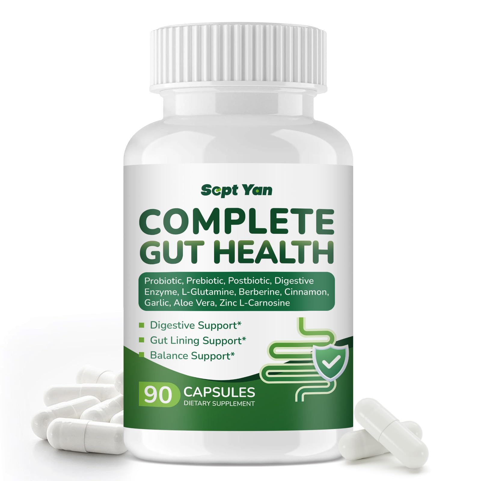 SEPT YAN Gut Health Supplement with Prebiotics, Postbiotics & Probiotics for Digestive Health for Women & Men, 80 Billion CFU Probiotics for Gut and Digestion, Immune Support, 90 Capsules