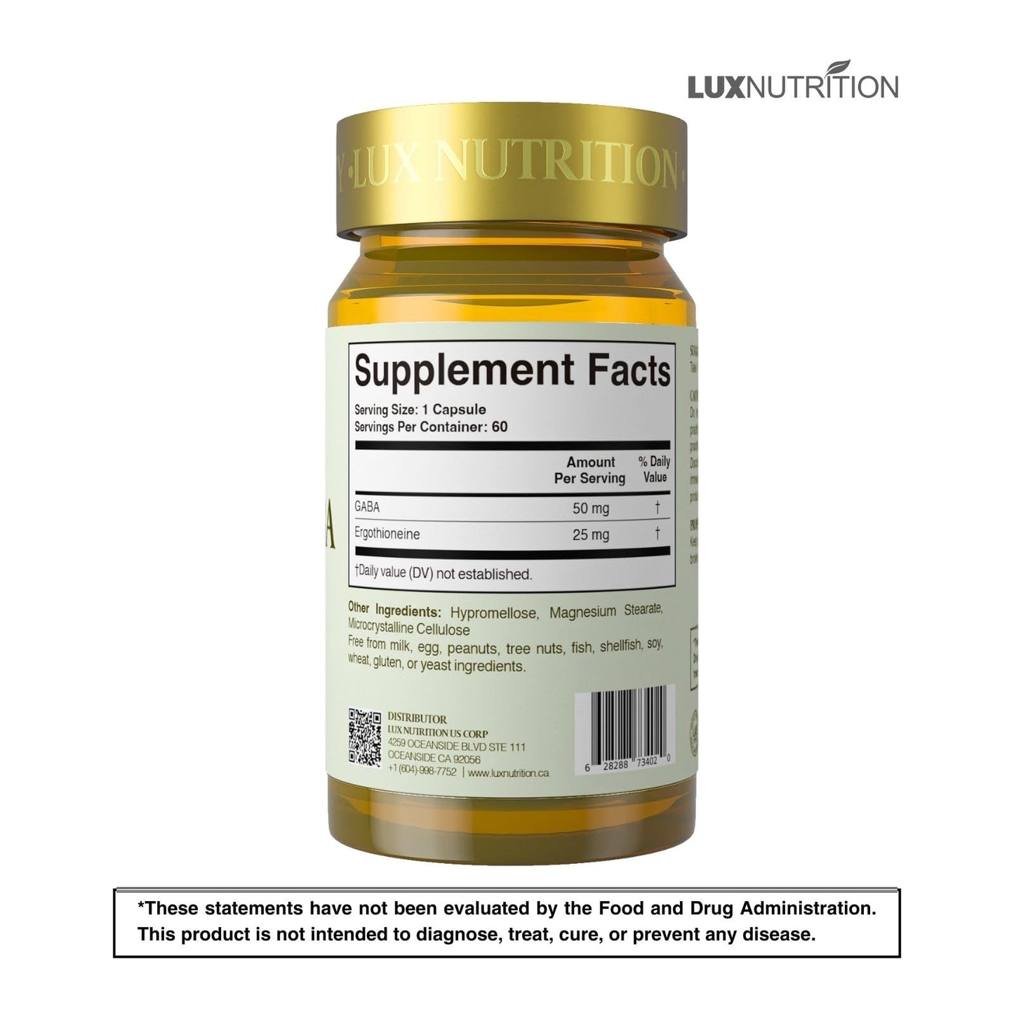 LUXNUTRITION EGT + GABA Supplement Capsules, 60 Count