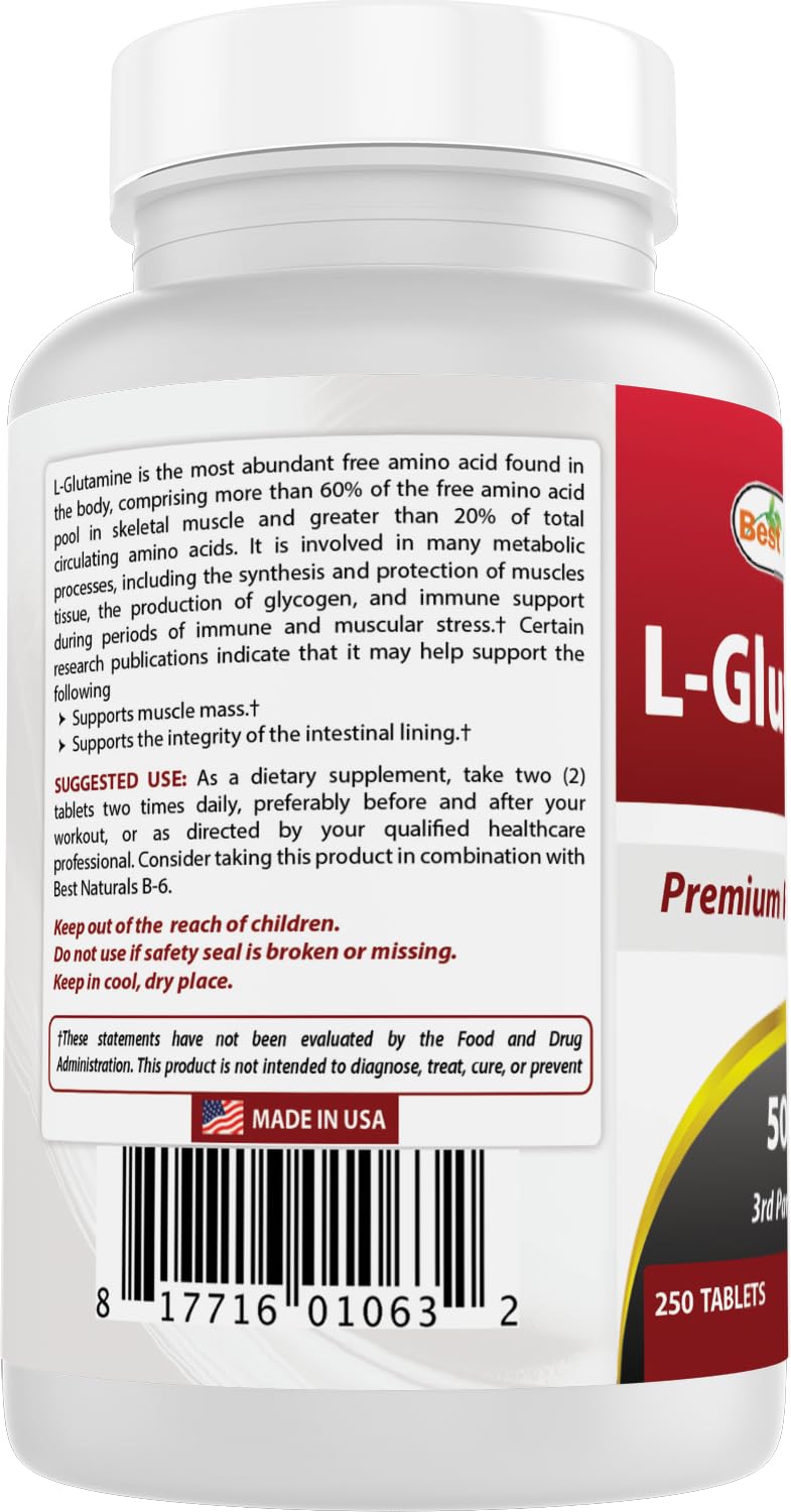 Best Naturals L-Glutamine 500mg Tablets 750 Count