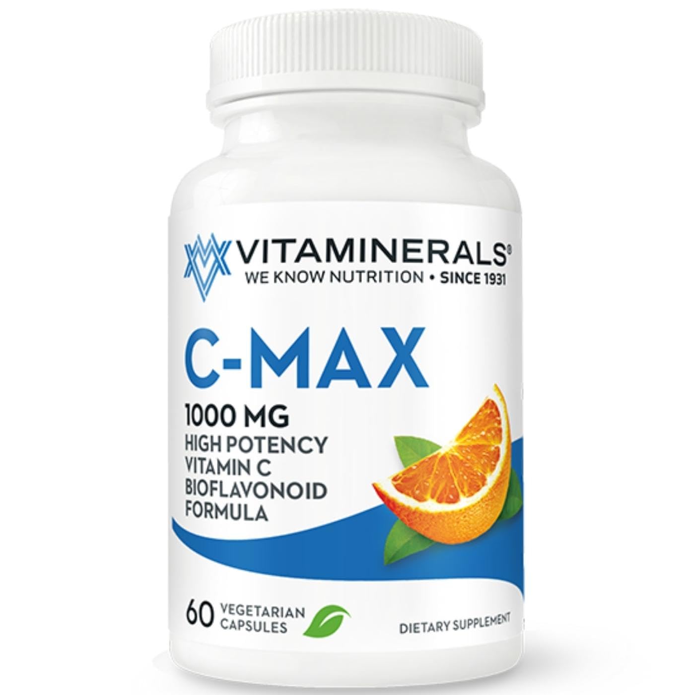 Vitaminerals C MAX Antioxidant Support 1000 mg Vitamin C with Bioflavonoids Veggie Capsules, 60 Capsules
