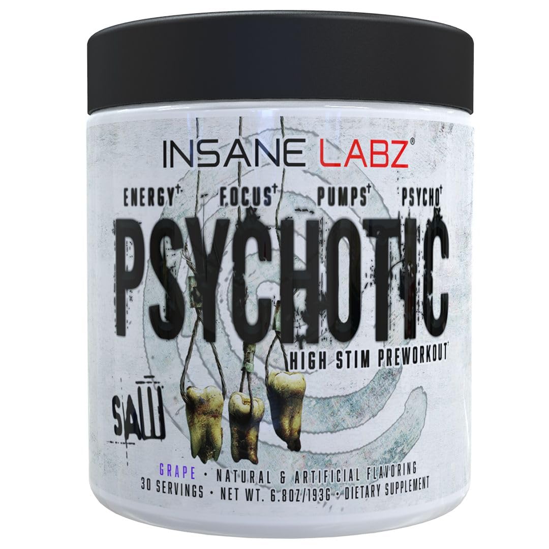 Insane Labz Psychotic Saw Pre Workout Powder, 30 Servings, Grape