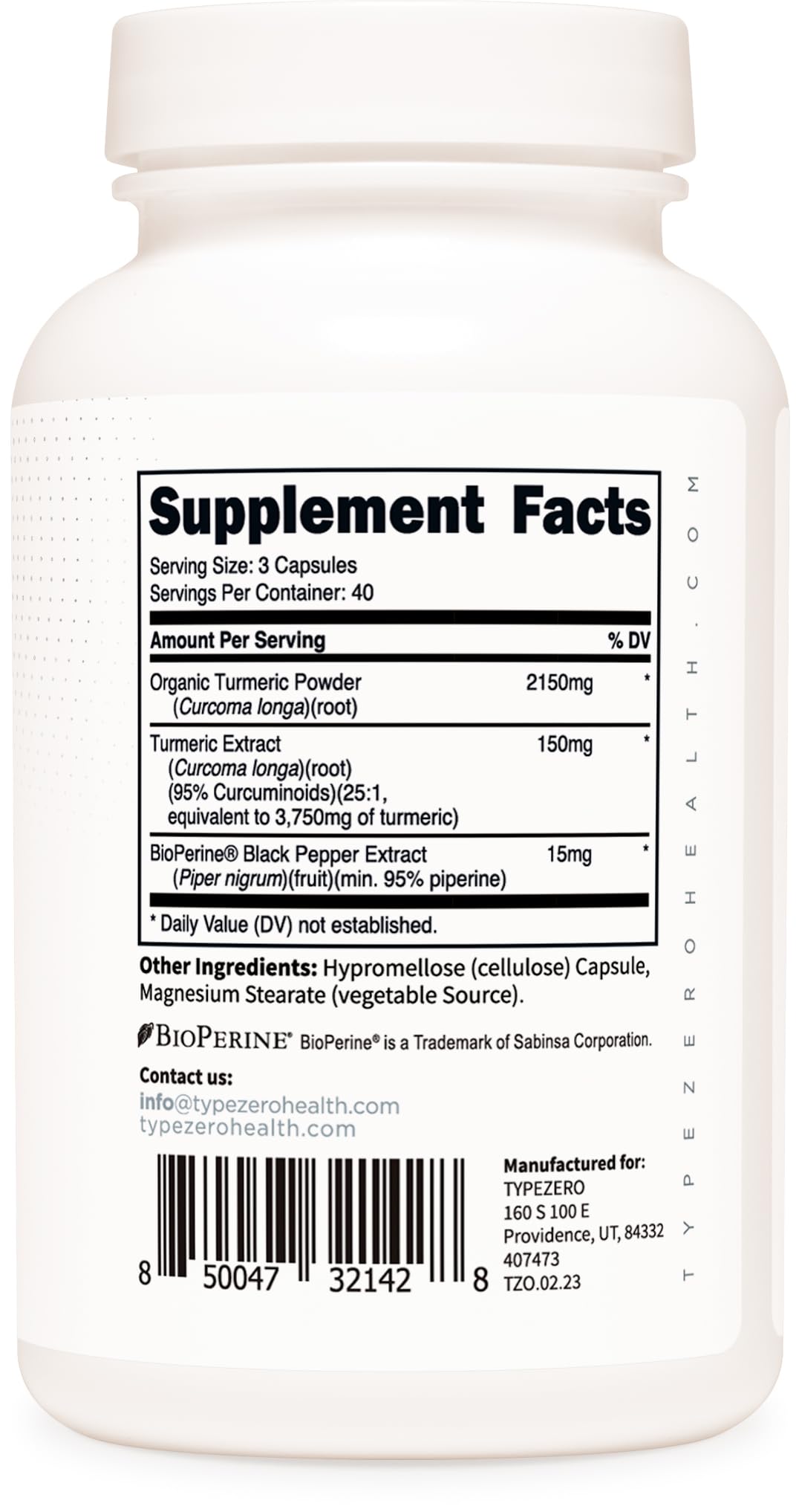 Type Zero Turmeric with Bioperine Powder, 5 Ounce