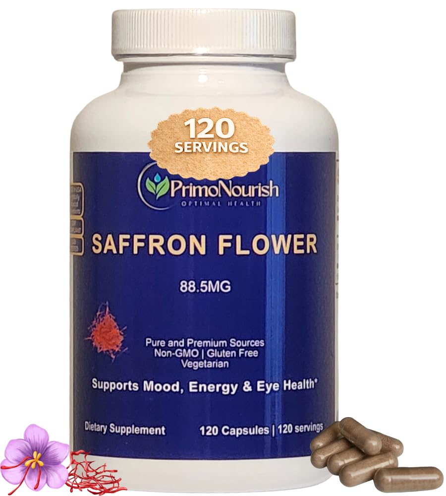 PrimoNourish Premium Saffron Extract Supplement Capsules 120 Count