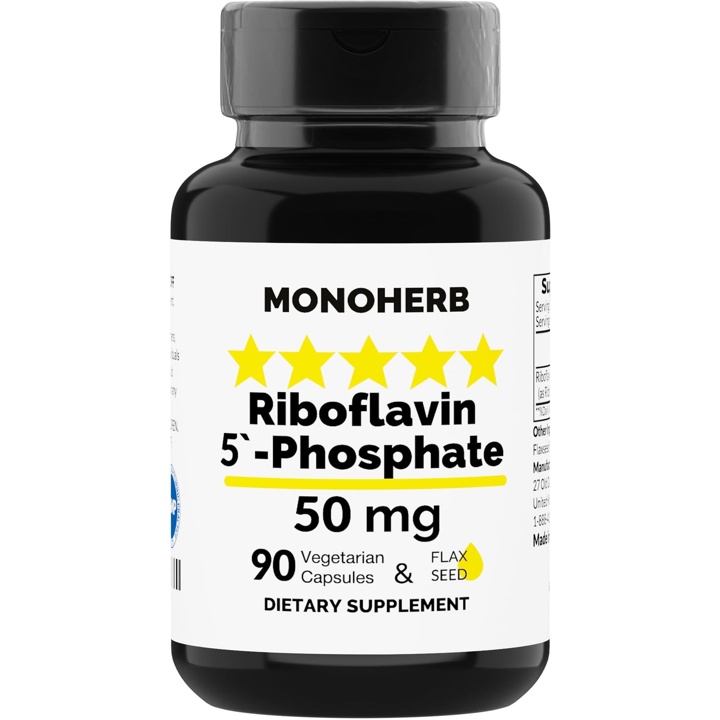 MONOHERB Riboflavin 5'-Phosphate 50 mg - Bioactive Vitamin B2, 90 Vegetarian Capsules