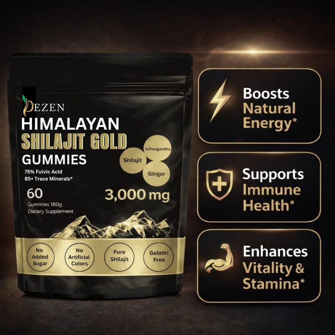 DEZEN Shilajit Gummies with Ashwagandha, Ginger, Turmeric, 60 Count
