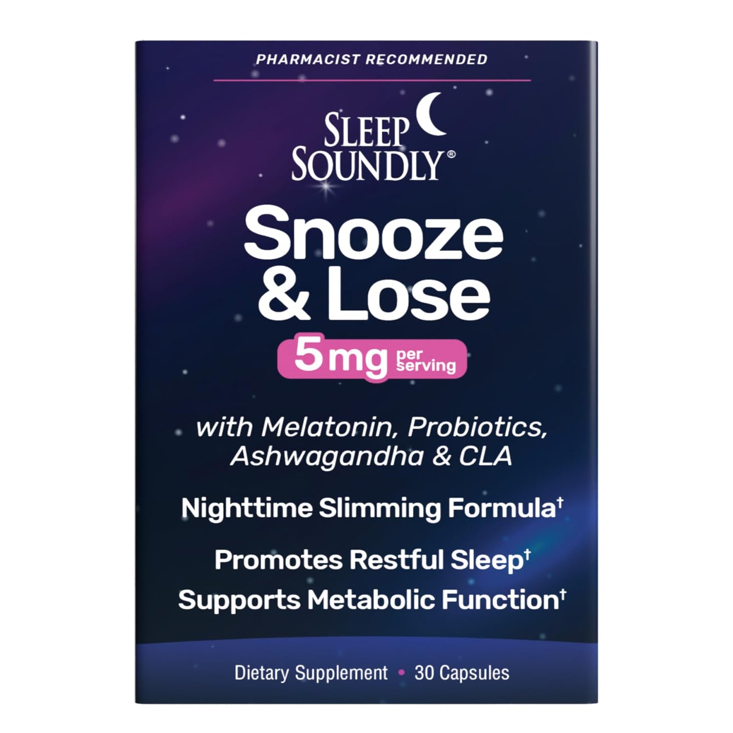 Sleep Soundly Snooze & Loose 5mg with Melatonin and CLA, Probiotics and Ashwagandha, Capsule, 30 Count