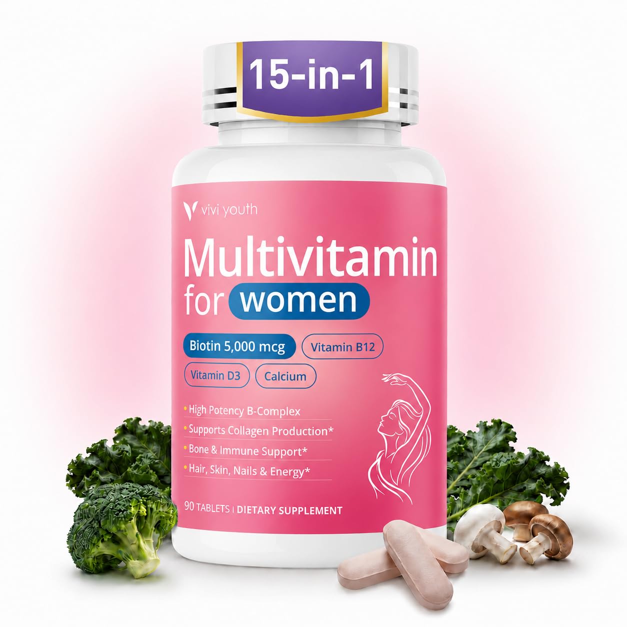 VIVI Youth 15-in-1 Multivitamin for Women Tablets, 90 Count