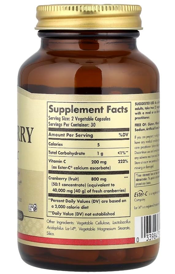 Solgar Cran Flora with Probiotics Plus Ester-C Capsules, 60 Count
