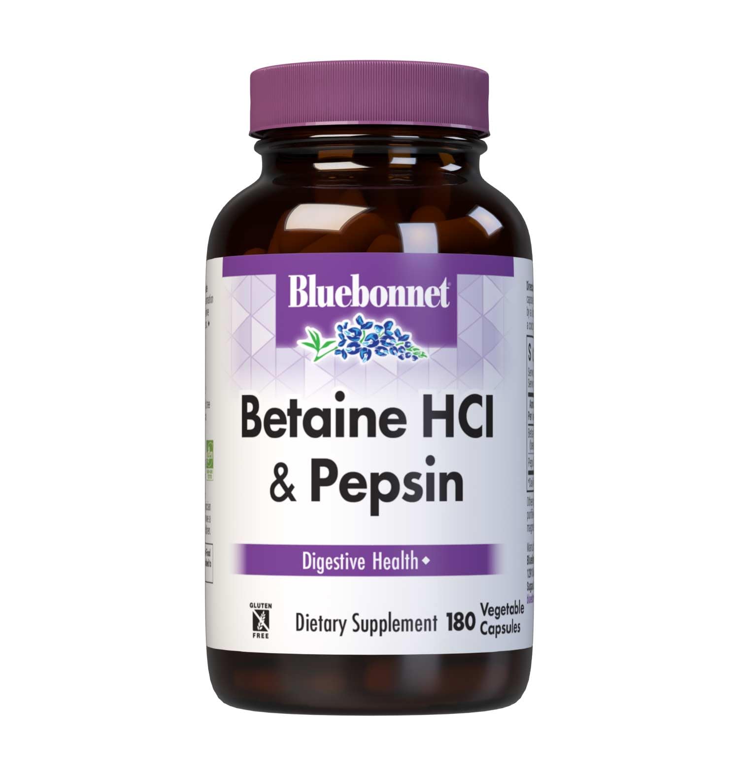BlueBonnet Betaine HCI Plus Pepsin Vegetarian Capsules, 180 Count