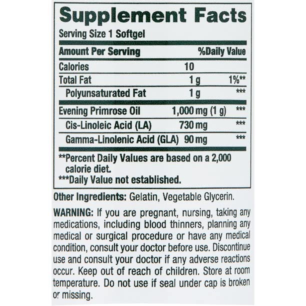 Nature's Bounty Evening Primrose Oil Softgels 180
