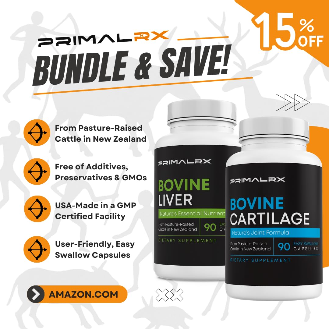PRIMALRX Beef Liver & Beef Cartilage Supplement Bundle Capsules, 2 x 90 Count