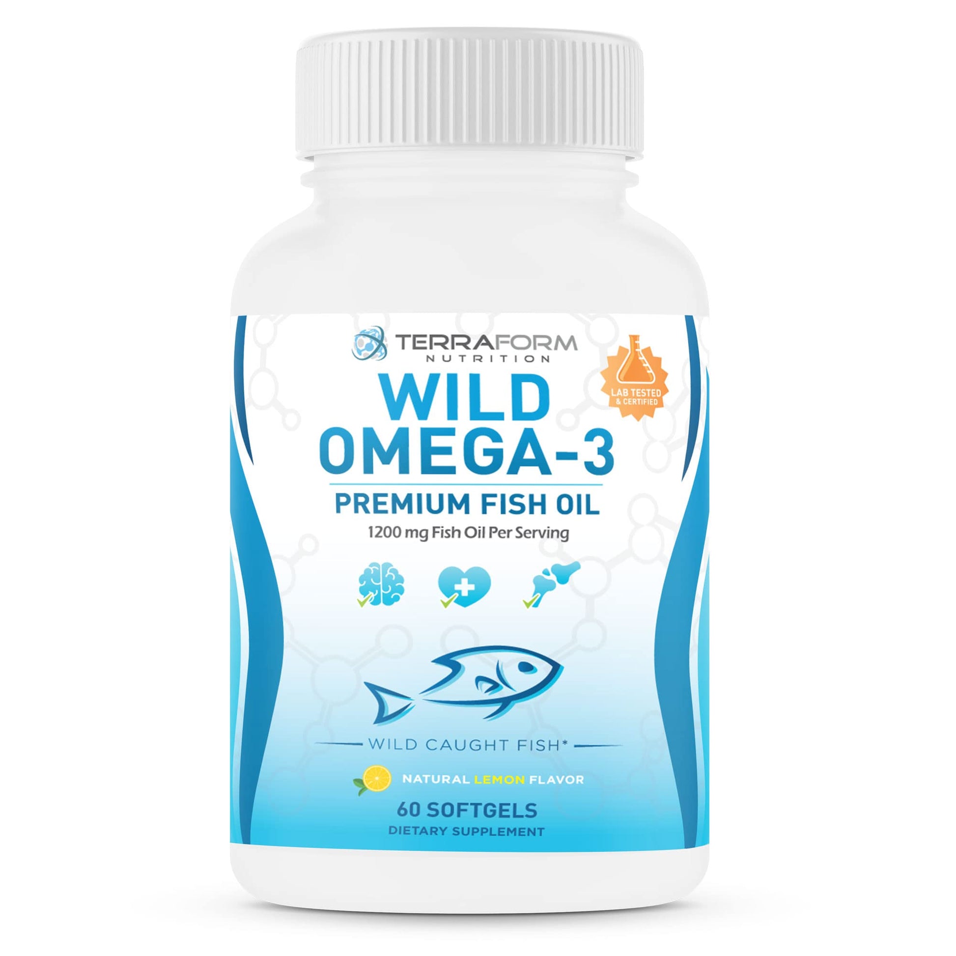 TerraForm Nutrition Triple Strength Fish Oil Omega 3 2400mg per Serving Capsule, 1 Count