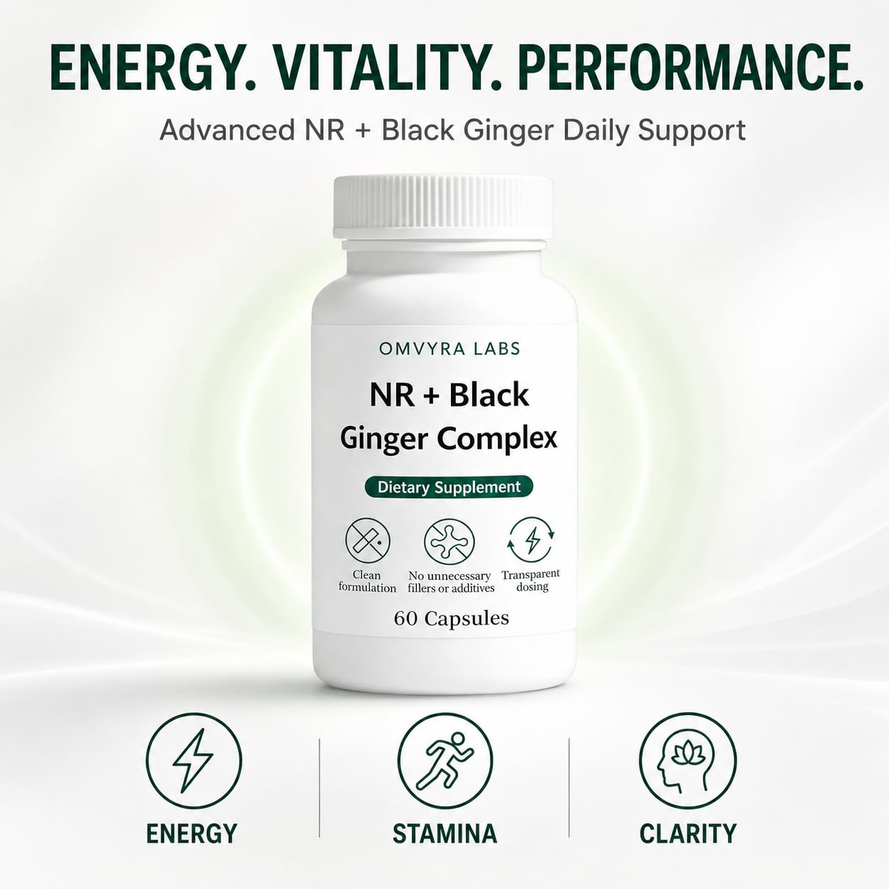 Omvyra Labs NR + Black Ginger Complex Capsule, 60 Count