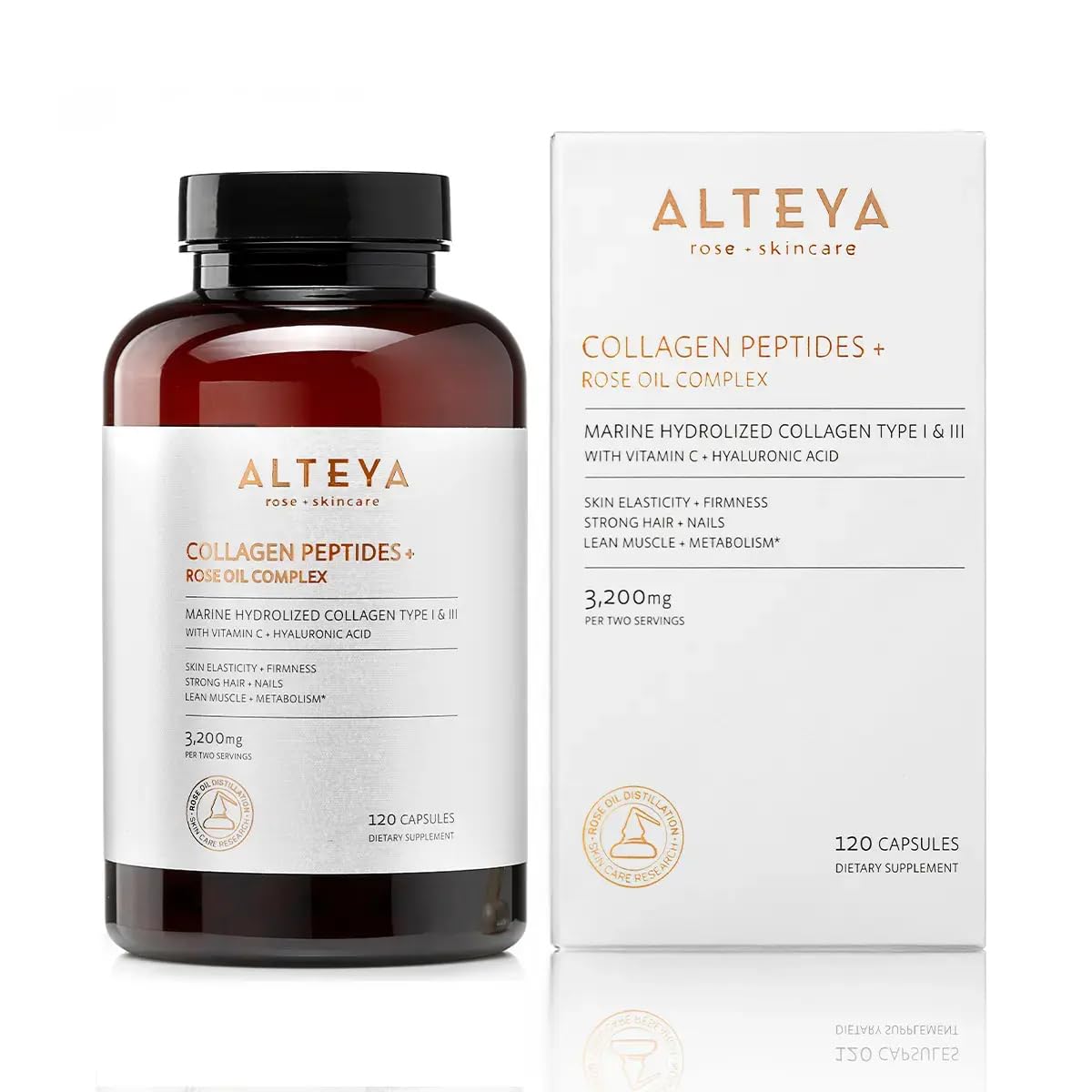 Alteya Organics Collagen Peptides & Rose Oil Complex Capsules 120 Count