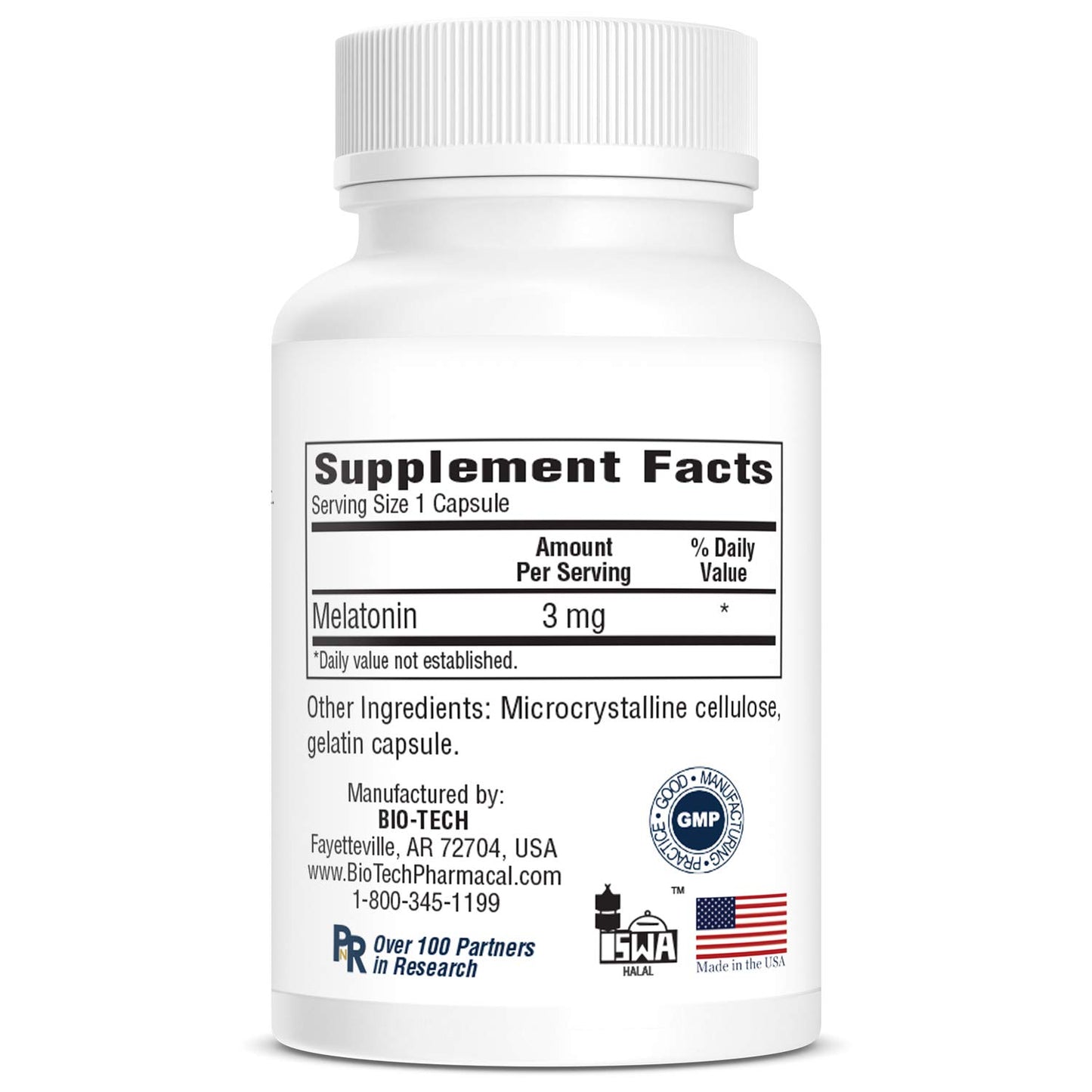 Bio-Tech Pharmacal Melatonin 3mg Capsules, 100 Capsules