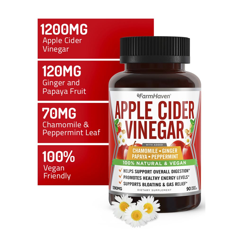 FarmHaven Apple Cider Vinegar Capsules with Ginger, Papaya & Chamomile 180 Capsules