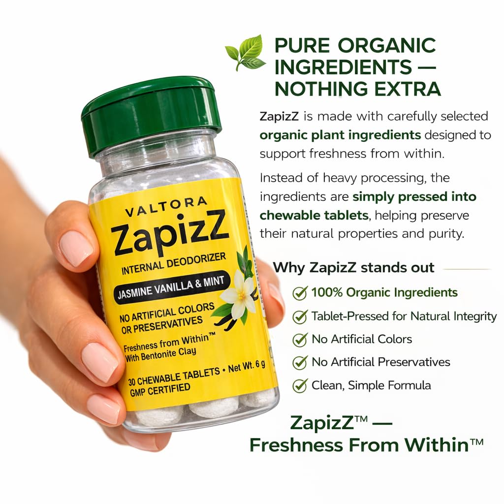 VALTORA ZapizZ Bentonite Clay + Chlorophyll Chewable Tablets – Internal Freshness Support – Daily Body Balance Supplement, 30 Tablets