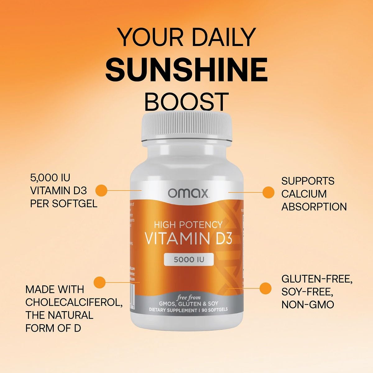Omax3 High-Potency Vitamin D3 5,000 IU (125 mcg), 180 Softgels