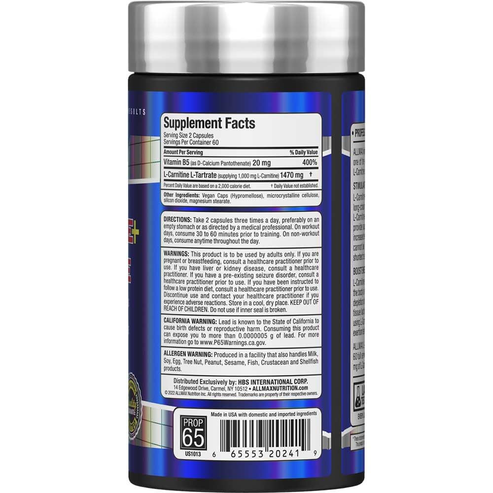ALLMAX L-Carnitine + Tartrate Capsules, 120 Count