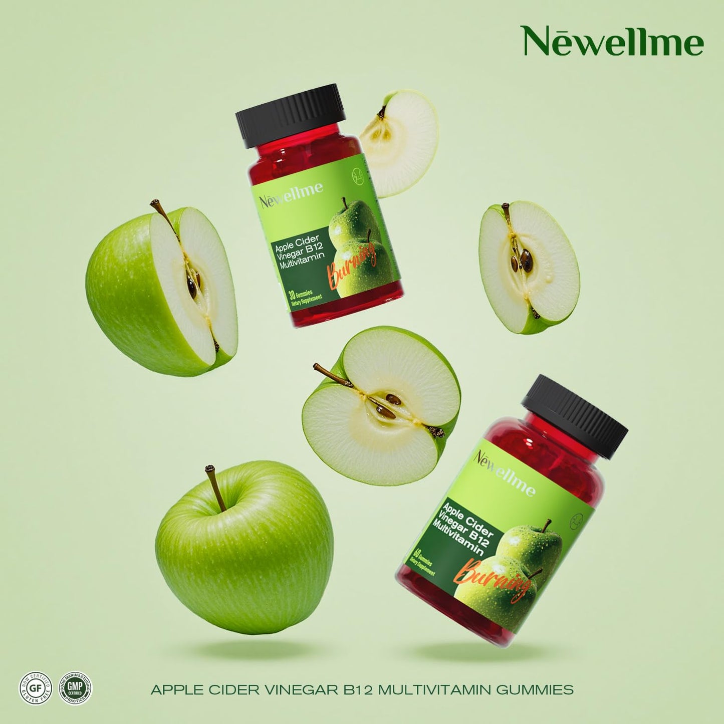 NEWELLME Apple Cider Vinegar Gummies B12 Multivitamin ACV Supplement, Vegan, Non-GMO & Gluten-Free, 60 Count