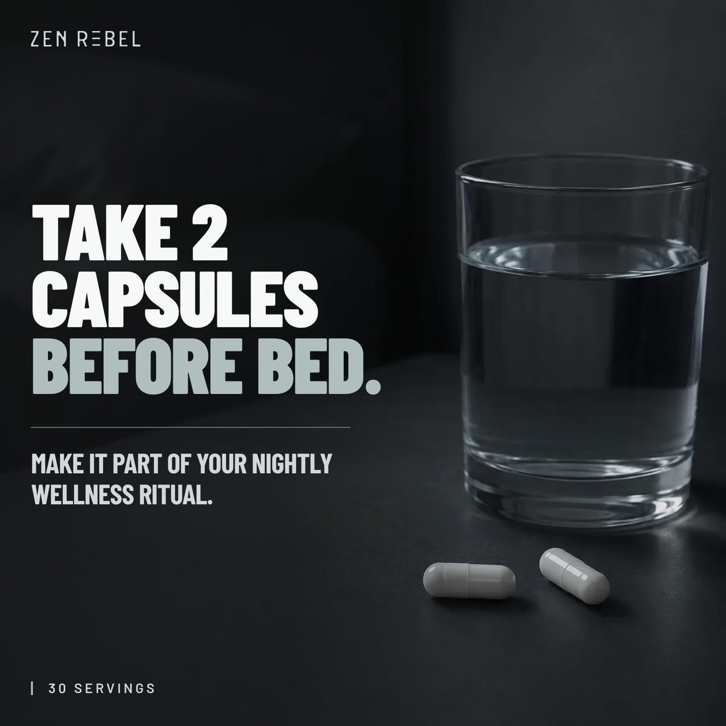 ZEN REBEL Deep Sleep Support - Magnesium L-Threonate & Glycinate, L-Theanine & Apigenin, Melatonin-Free, Promotes Calm, Restful Sleep & Morning Clarity, 30 Capsules