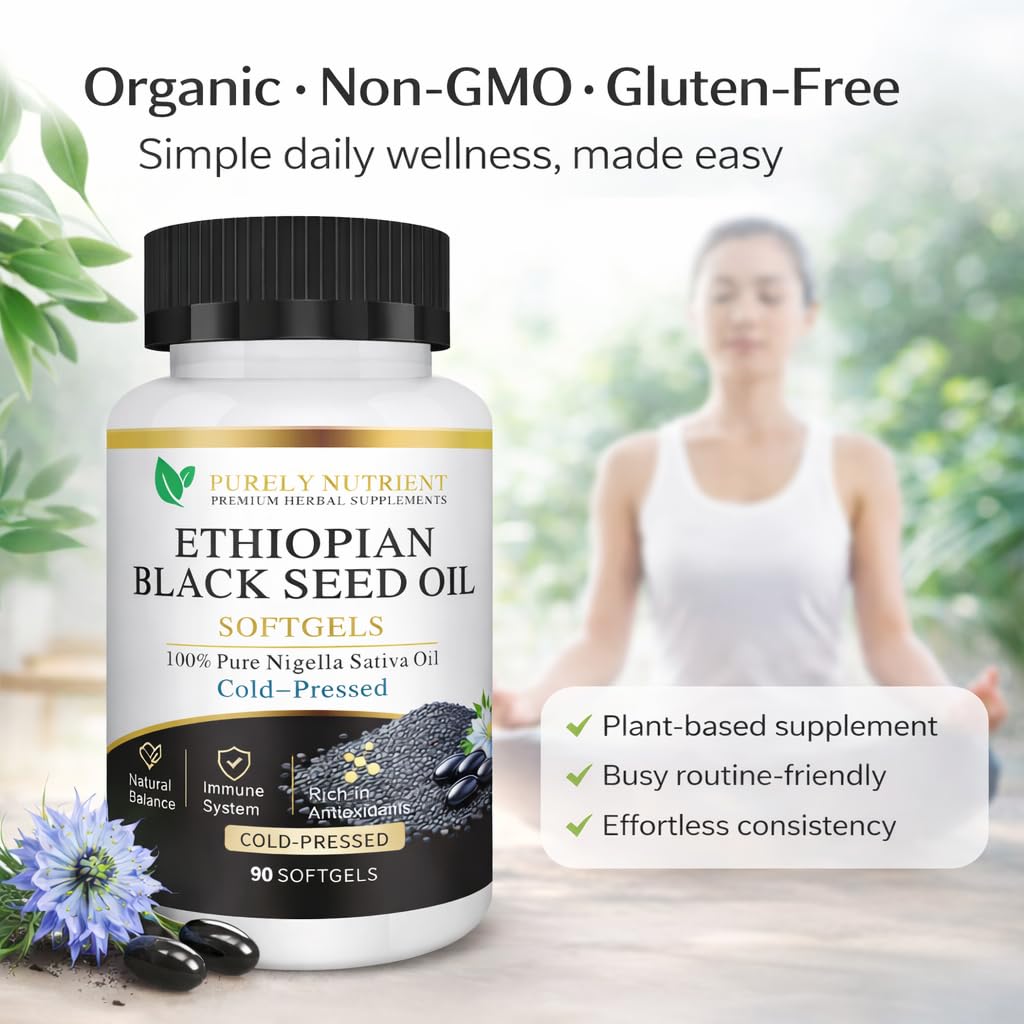 Kueysing Purely Nutrient Ethiopian Black Seed Oil Capsule, 90 Softgels, 5% Thymoquinone, Vegan Non-GMO Nigella Sativa