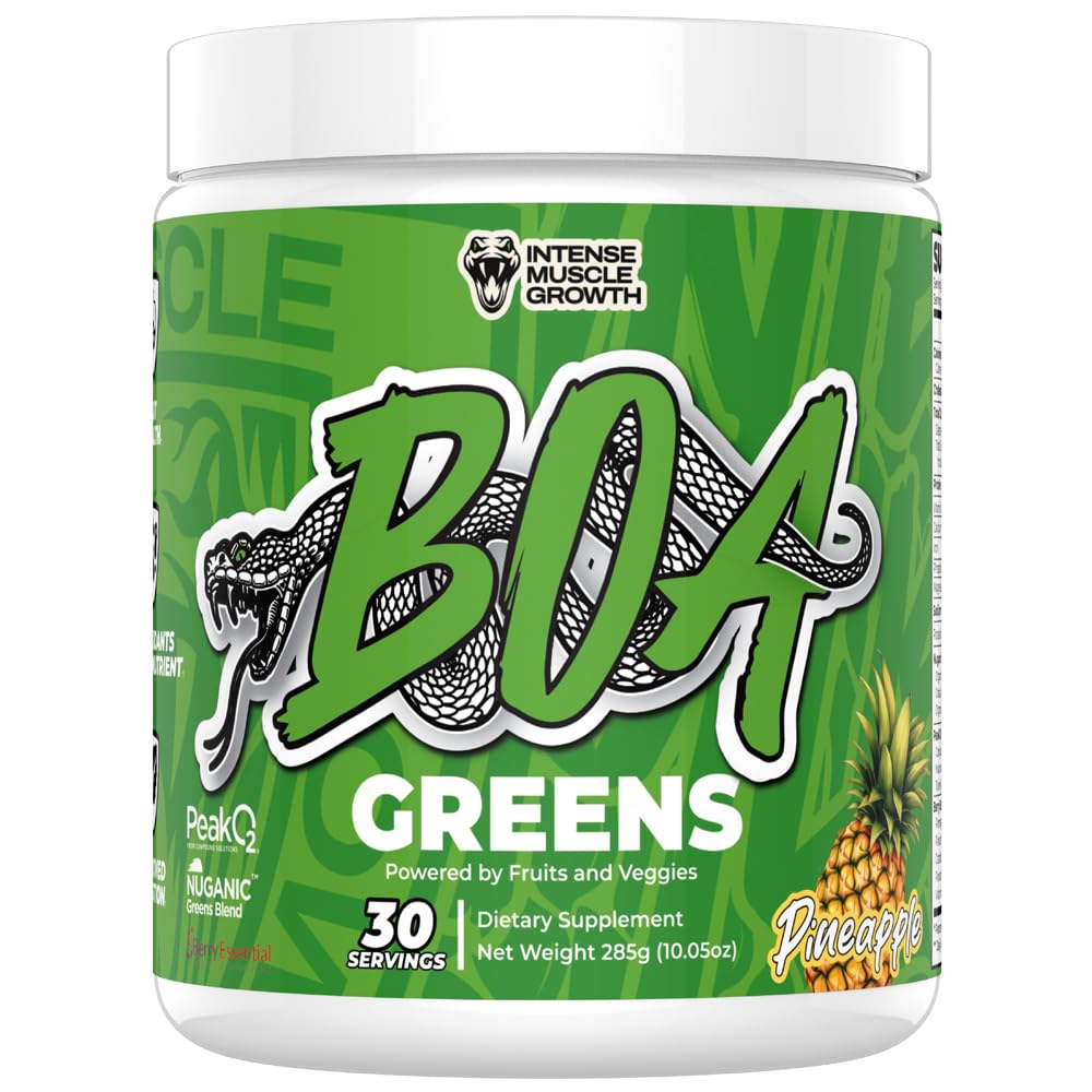 BOA Greens Powder Pineapple Organic Superfood Supplement with Fruits & Veggie Blend, Antioxidant & Mushroom Blends - Supports Digestive Health, Gluten Free Non-GMO Vegan, Powder, 6.3 Ounce