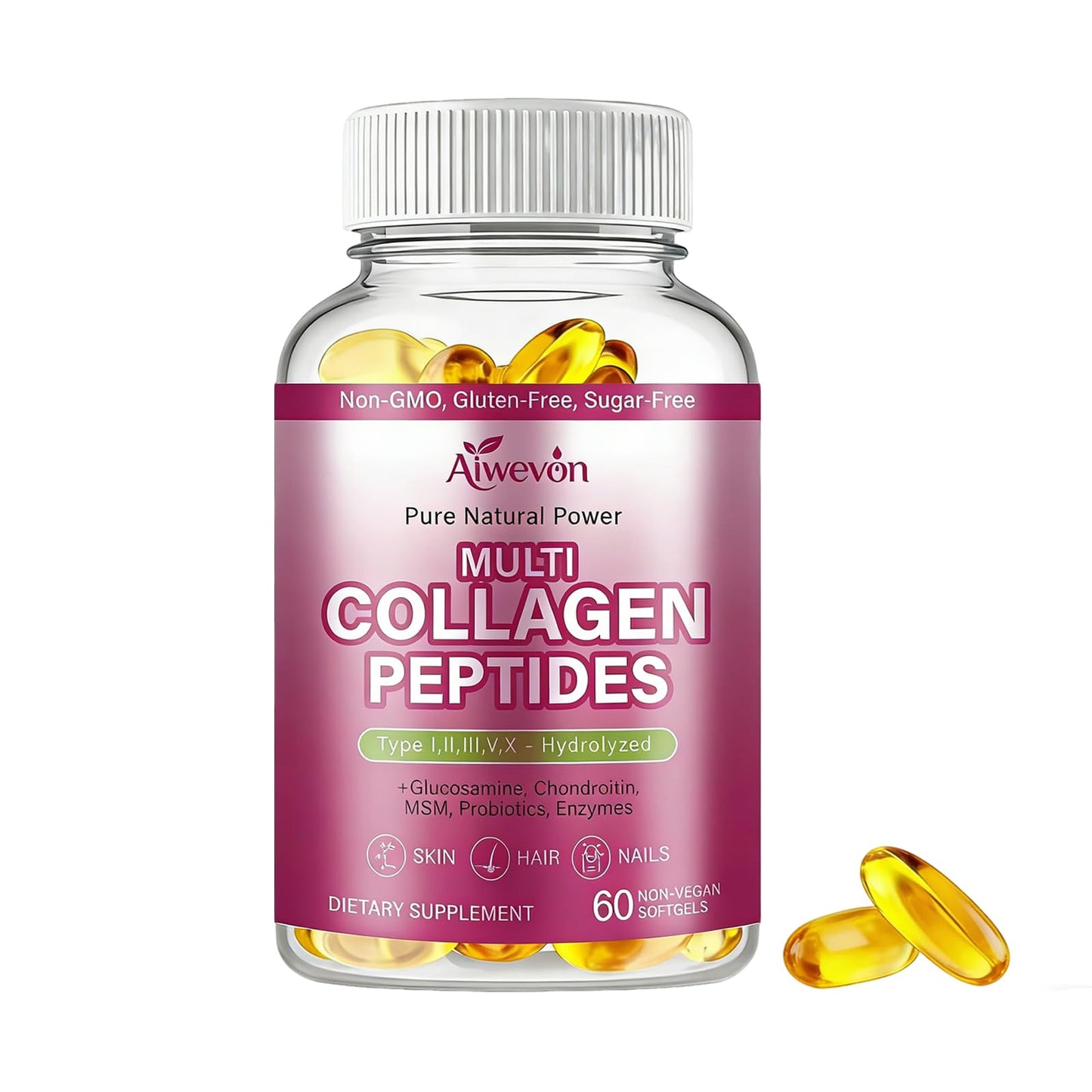 Aiwevon Multi Collagen Peptides 9500mg, 60 Capsules