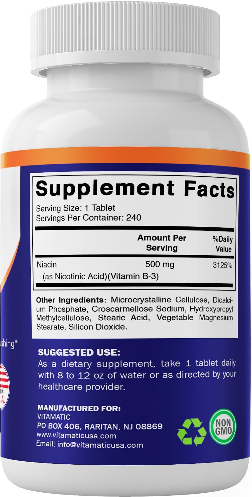 Vitamatic Niacin (Vitamin B3) 500mg, Sustained Release, 480 Tablets
