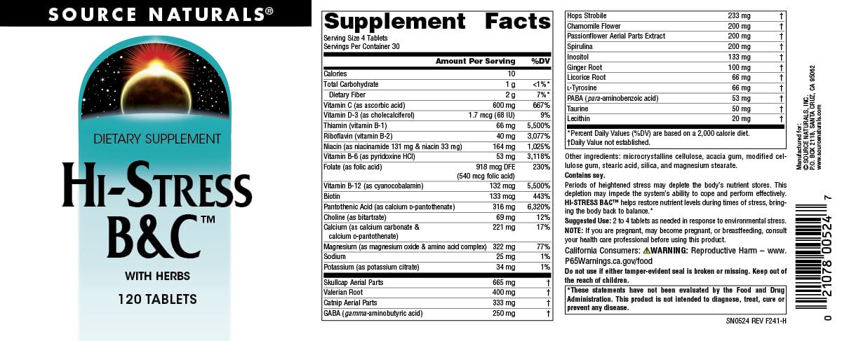 Source Naturals Hi-Stress B&C with Herbs Tablet 120