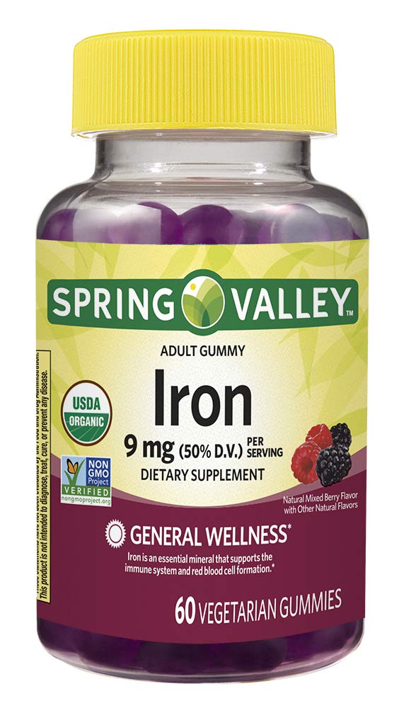 Spring Valley Organic Iron 9 mg Gummies, 60 Count
