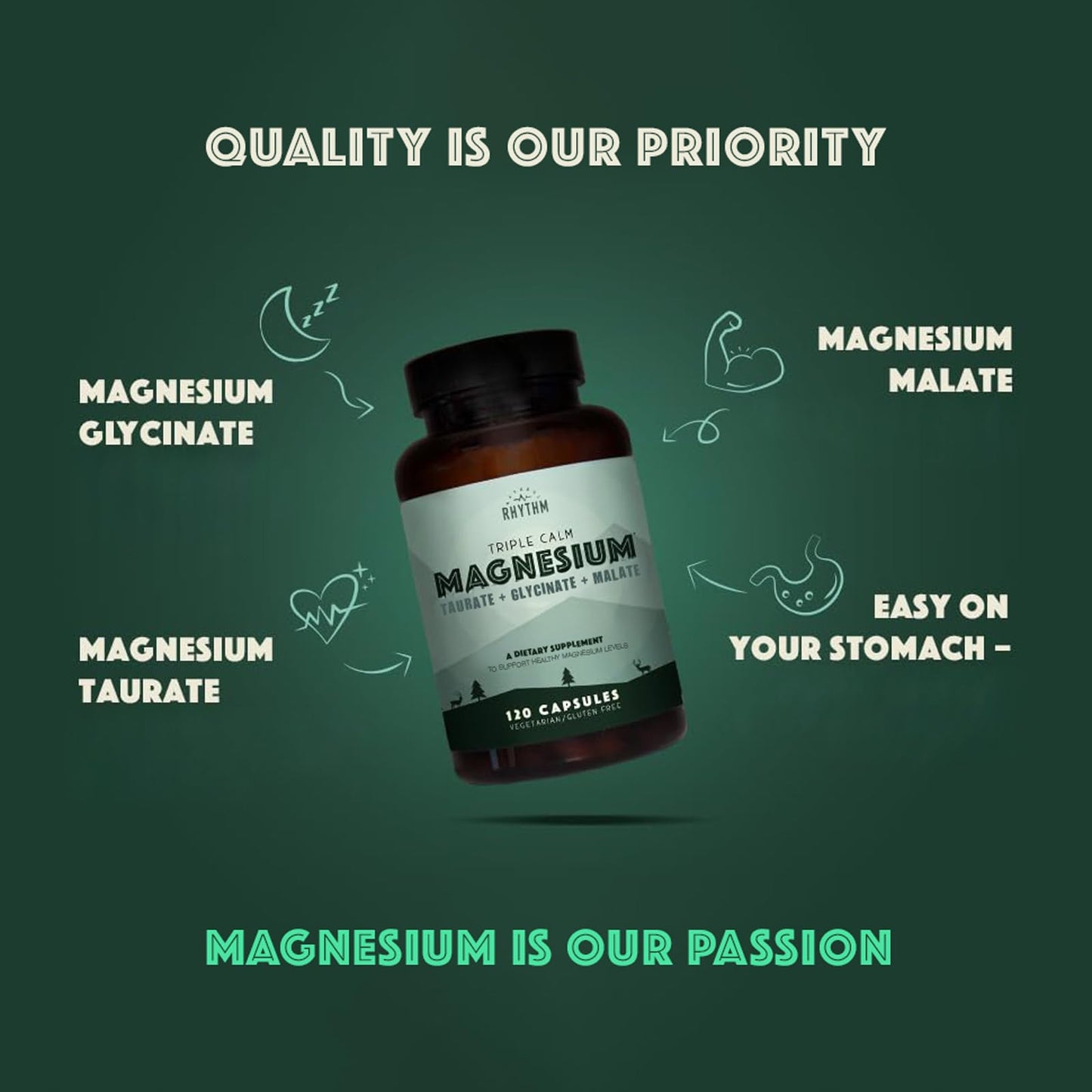 Natural Rhythm Triple Calm Magnesium Complex Capsules, 120 Count