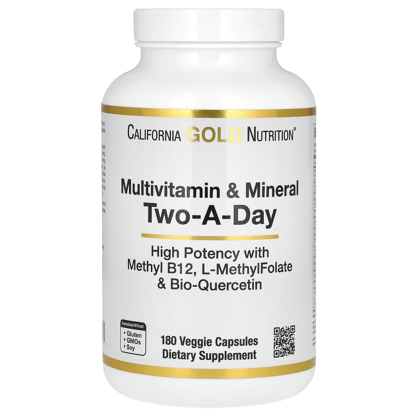 California Gold Nutrition Multivitamin and Mineral with Methyl B12, Vitamin C, L-MethylFolate and Bio-Quercetin Capsules, 180 Count