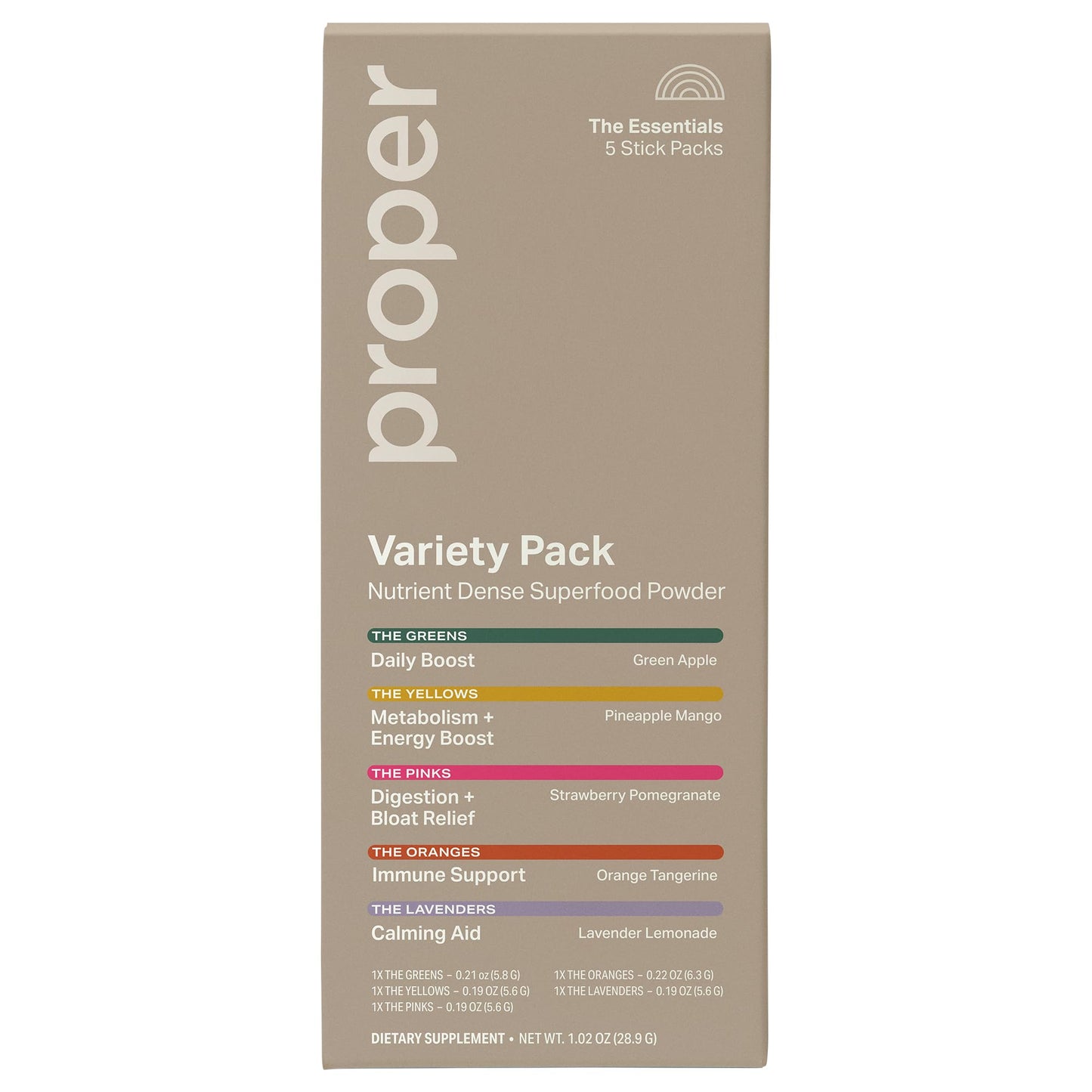 Proper The Essentials Super Foods Powder 5-Stick Variety Pack, 1.02 Ounce