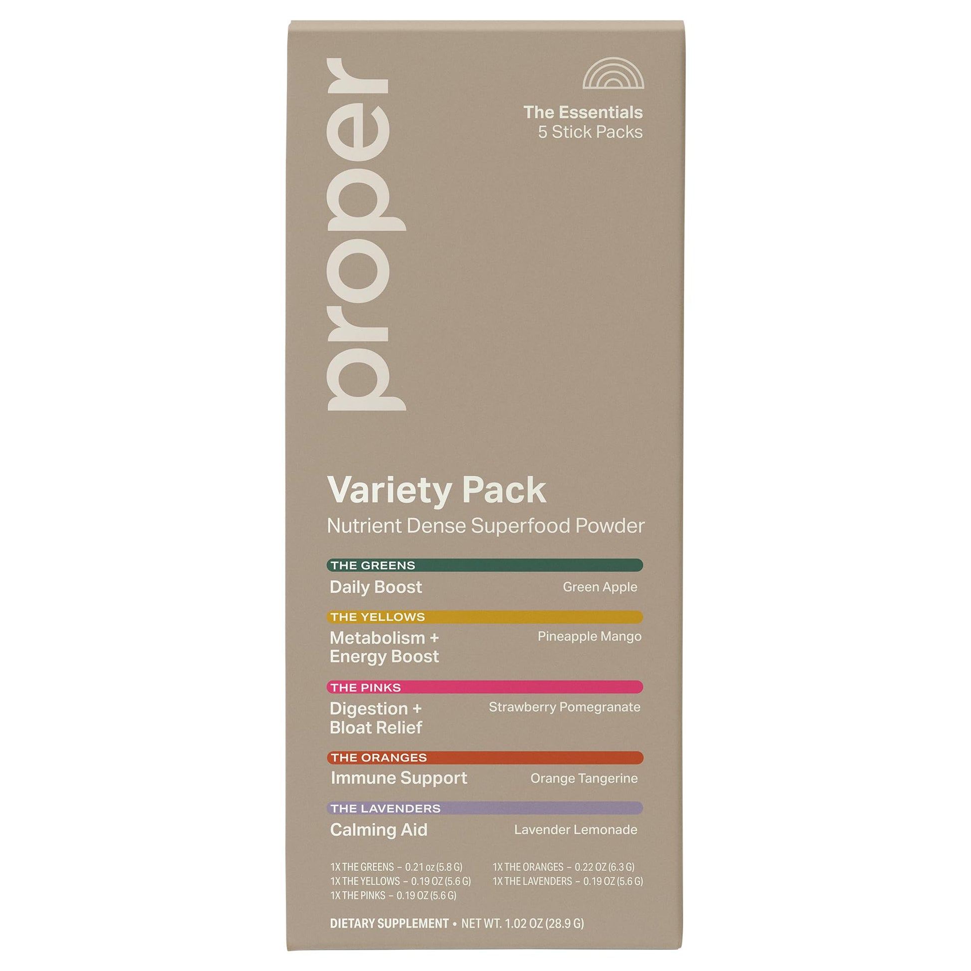 Proper The Essentials Super Foods Powder 5-Stick Variety Pack, 1.02 Ounce