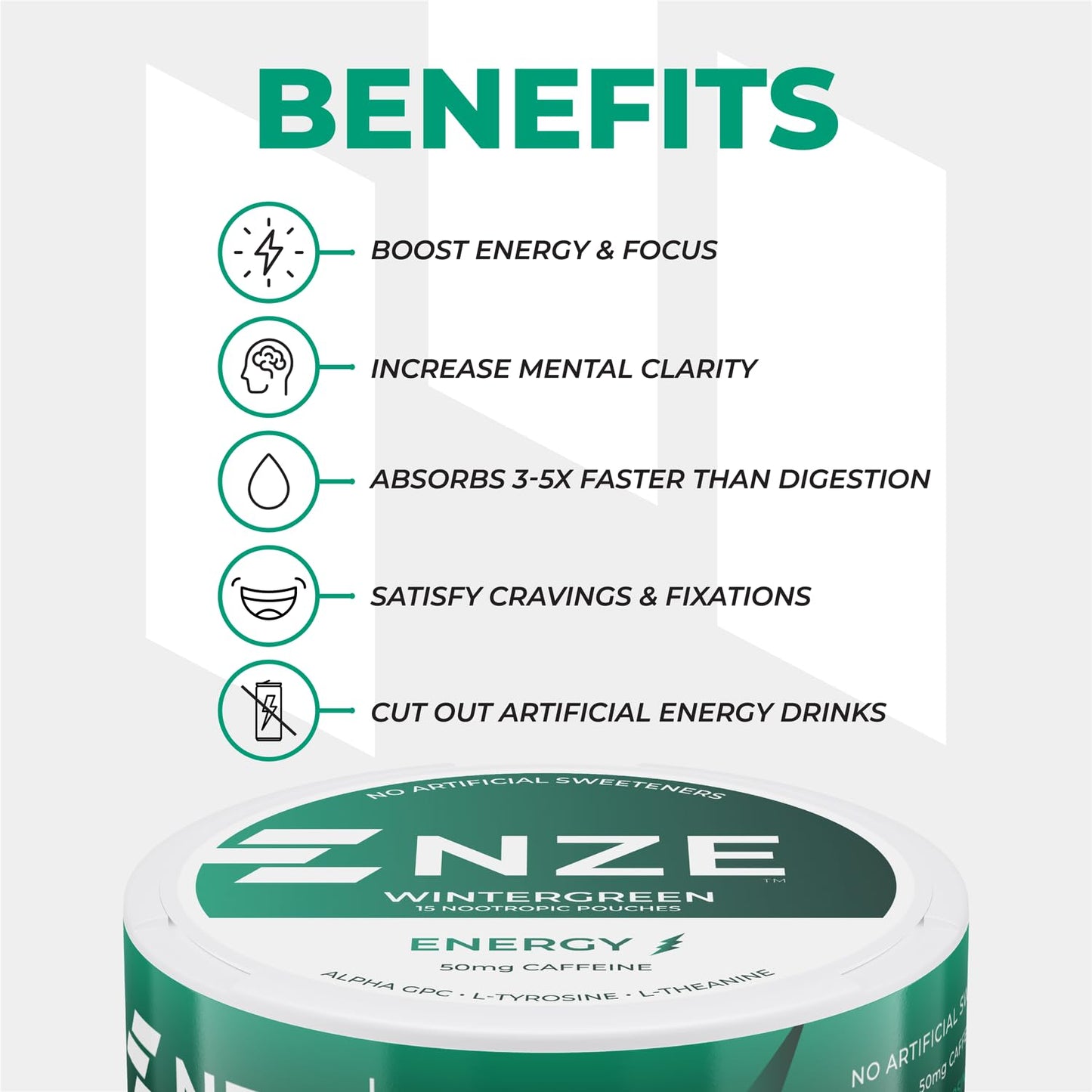 NZE Caffeine Nootropic Pouches Caplet, 5-Pack