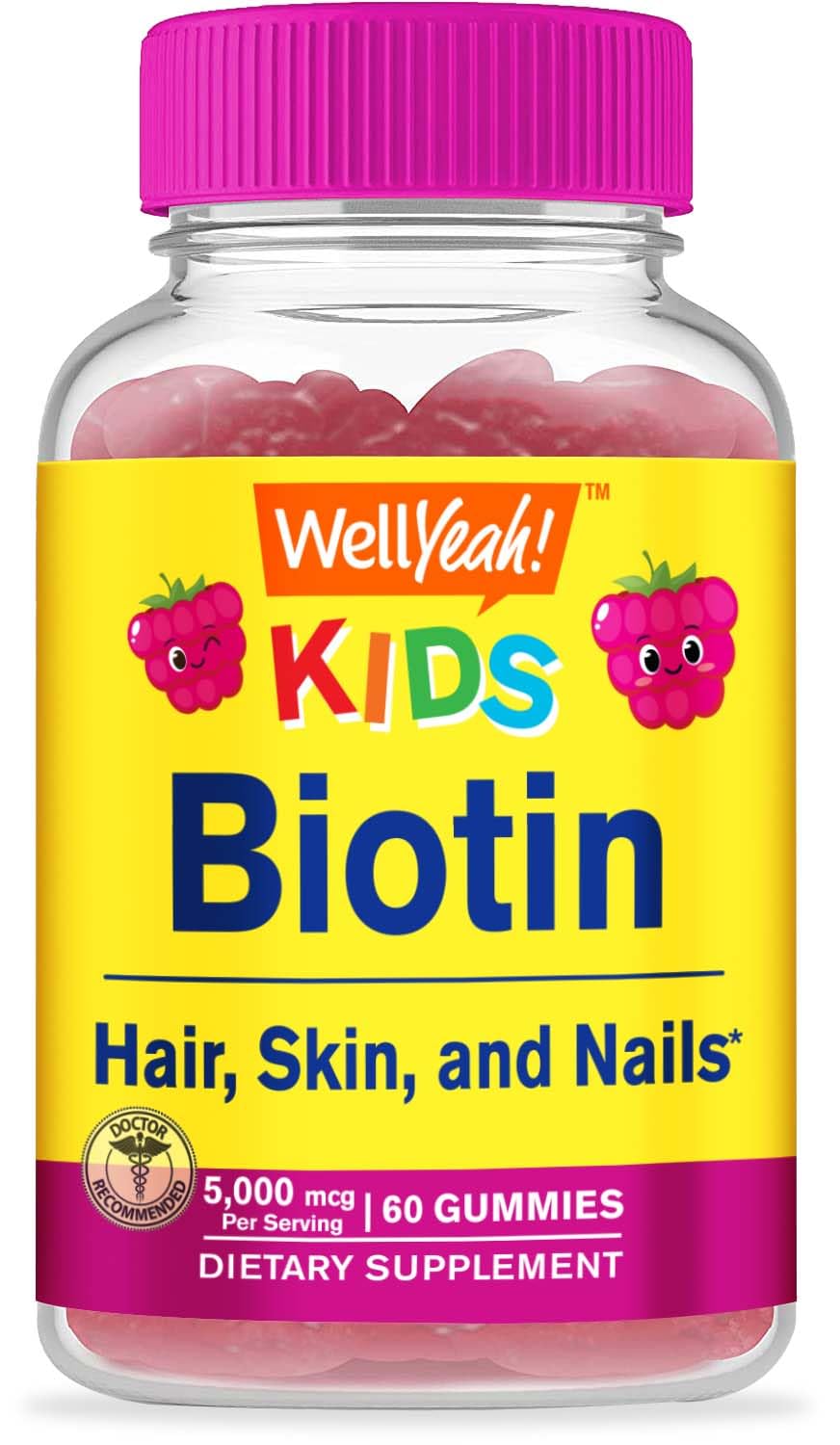 WellYeah Biotin Gummies for Kids 5000 mcg Gummy 60 Count