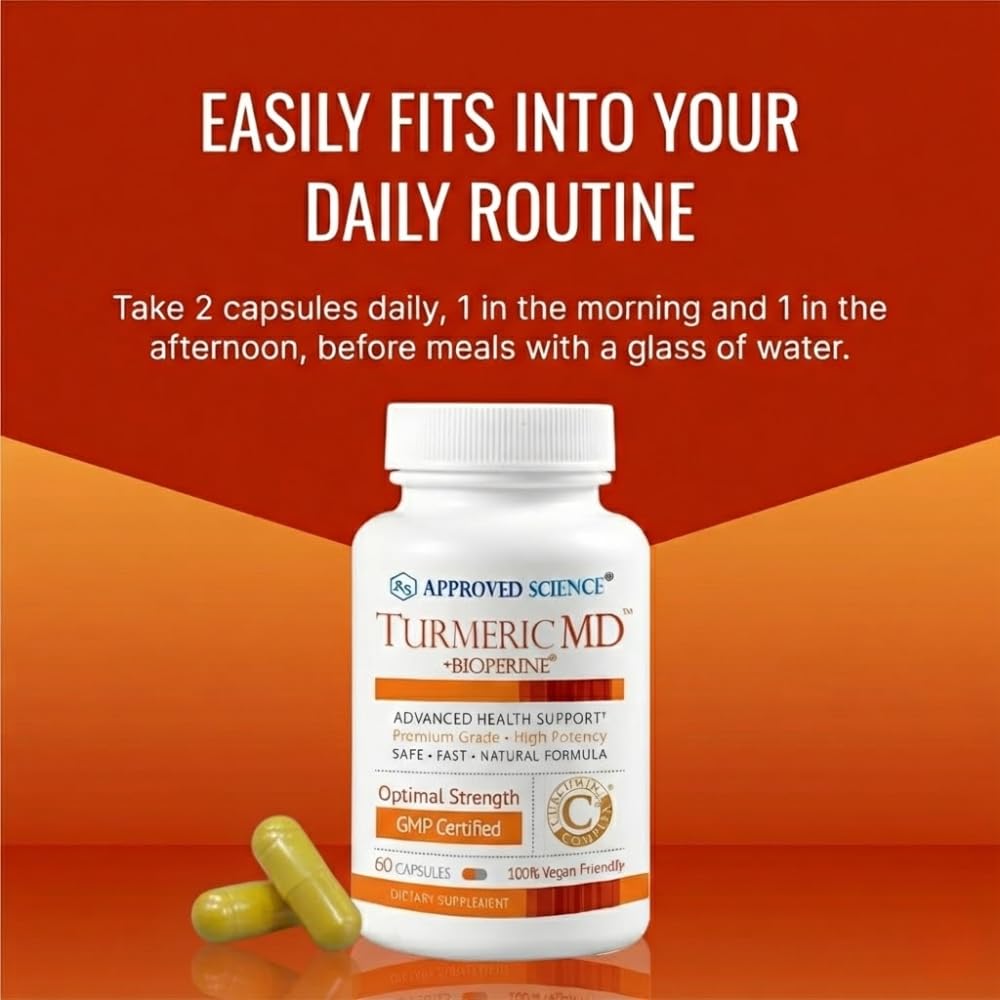 Approved Science Turmeric MD Turmeric Extract with BioPerine Black Pepper & 95% Standardized Turmeric Curcuminoids Capsules 360