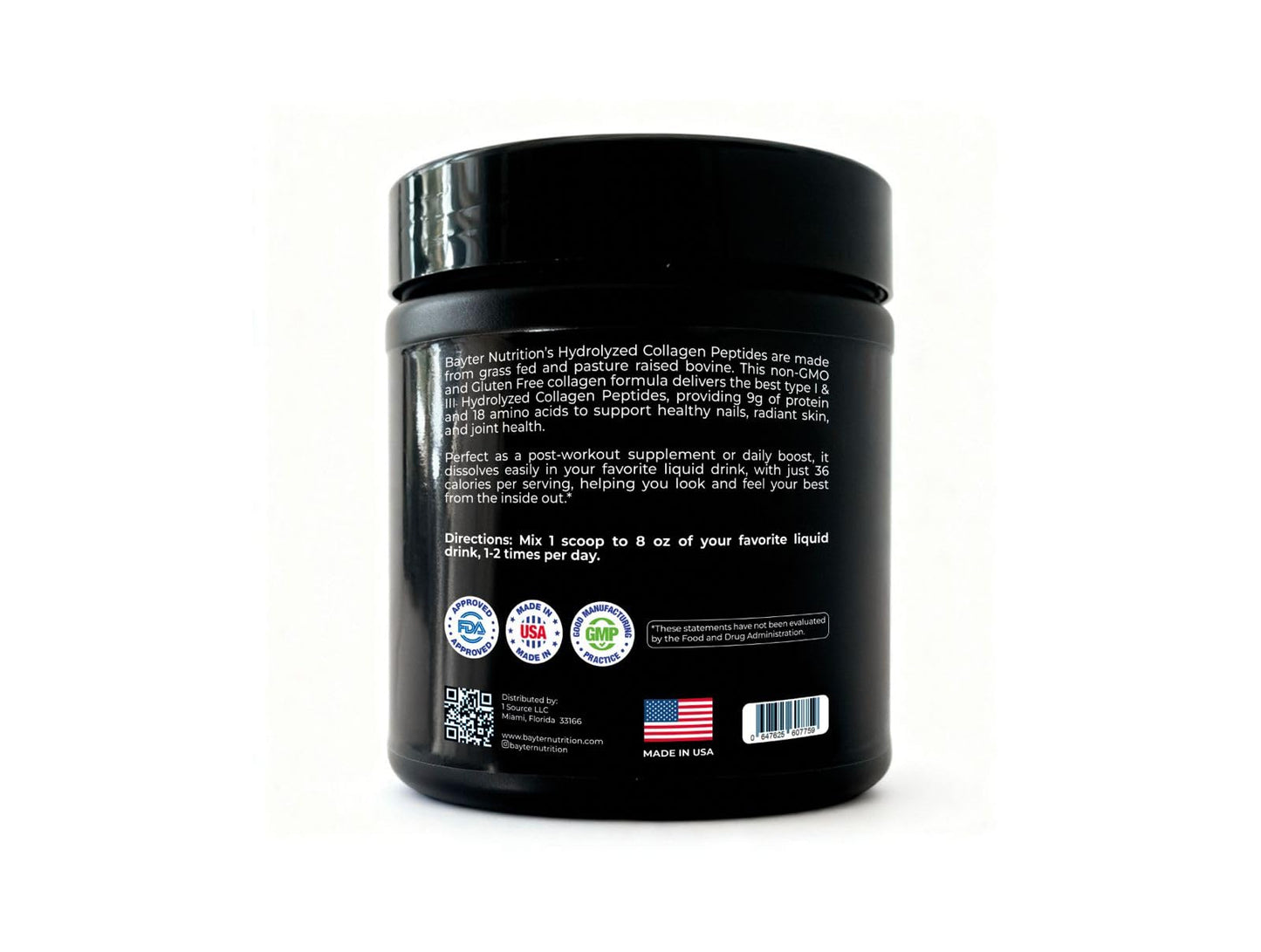 Bayter Nutrition Hydrolyzed Collagen Peptides Types I & II, Unflavored, 100% Grass-Fed, Pasture-Raised Bovine, Non-GMO, Gluten-Free, No Artificial Additives or Preservatives, Powder, 10.58 Ounces